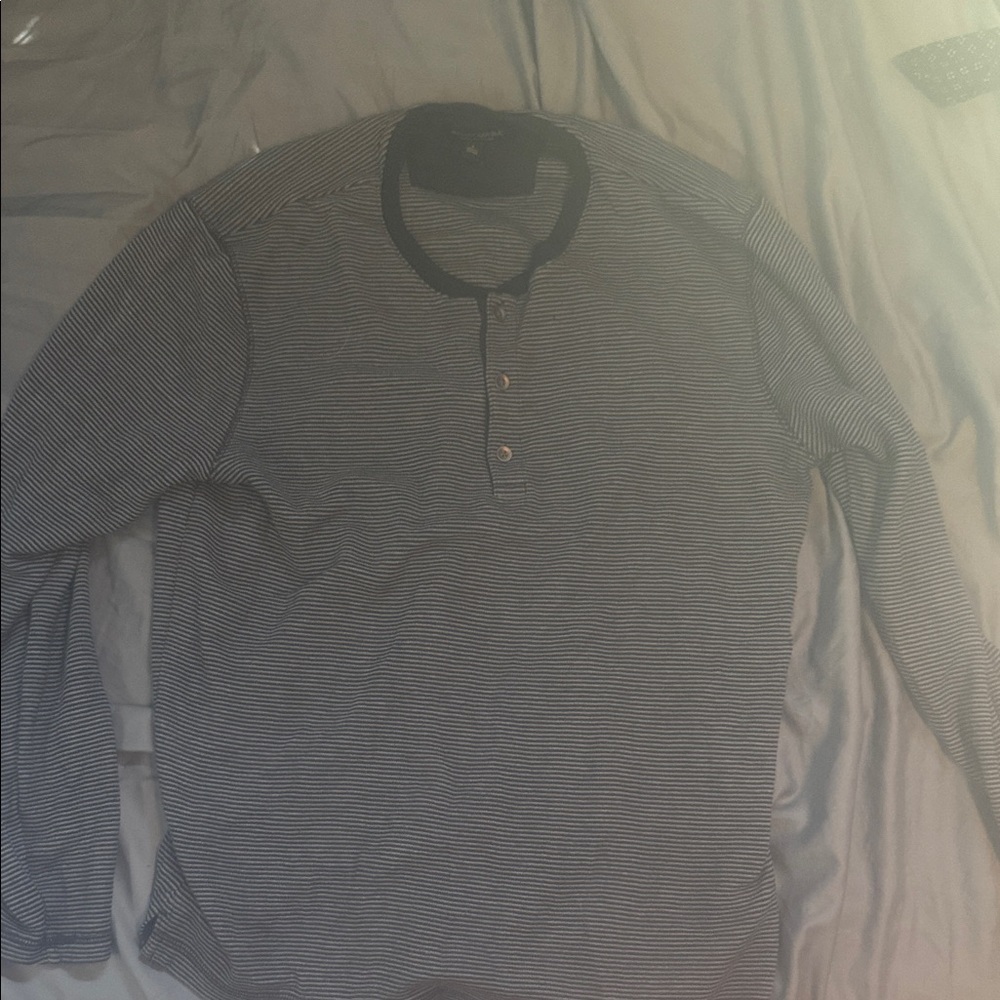 Banana Republic Black and White Striped Long Sleeve Shirt